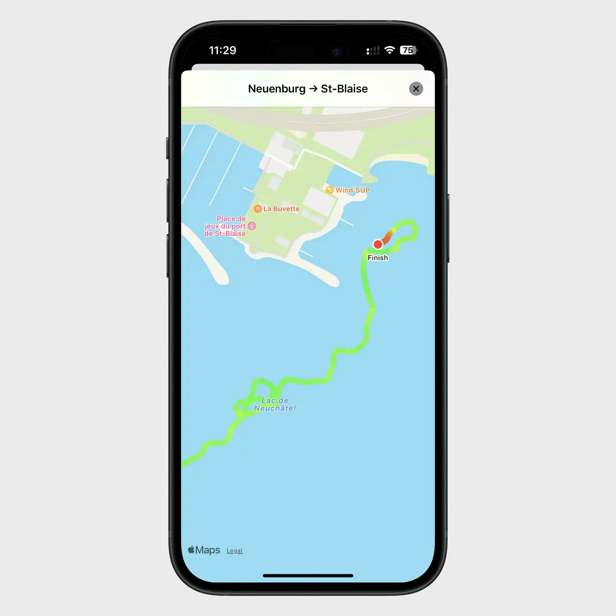 7III Water App showing a downwind route on iPhone